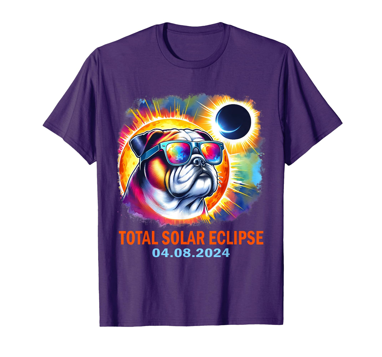 Colorful Bulldog Total Solar Eclipse 2024 T-Shirt