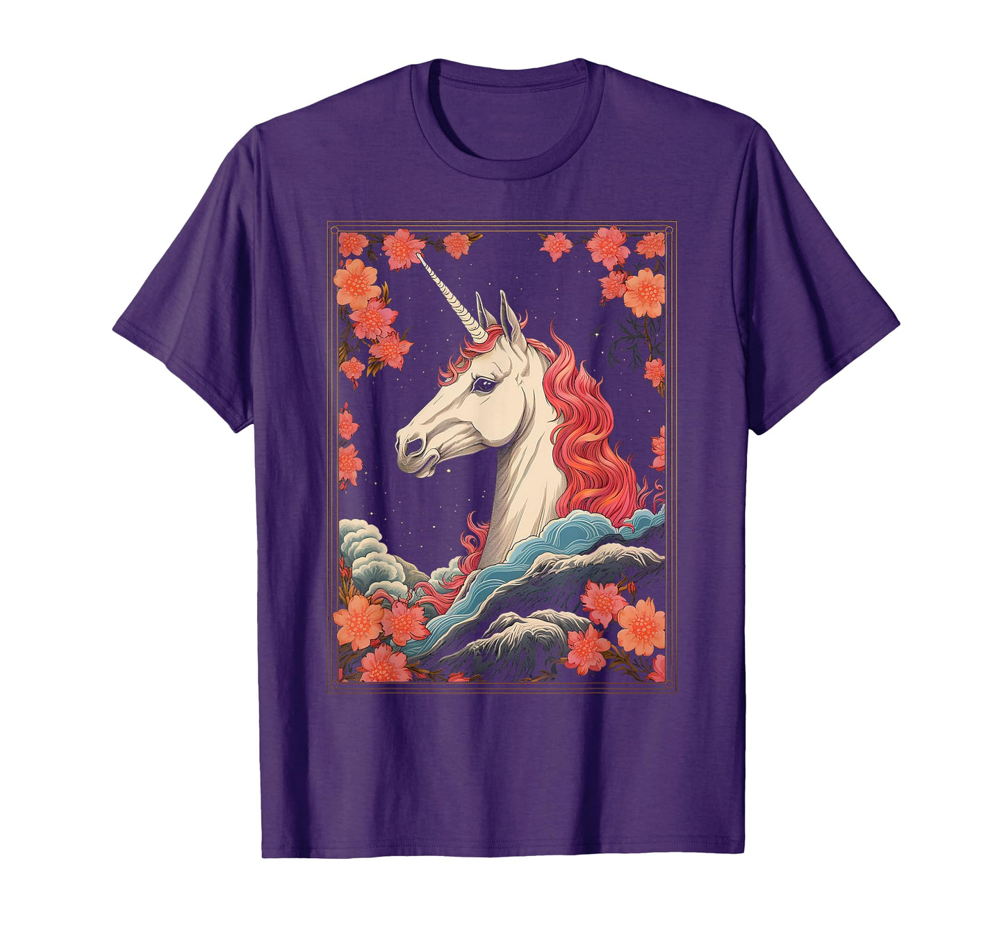 Unicorn Flowers Animal Nature Motif Unicorn T-Shirt