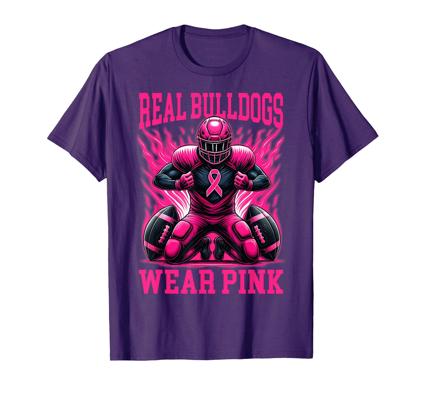 Real Bulldog Wear Pink Ribbon Tackle Breast Cancer Football T-Shirt