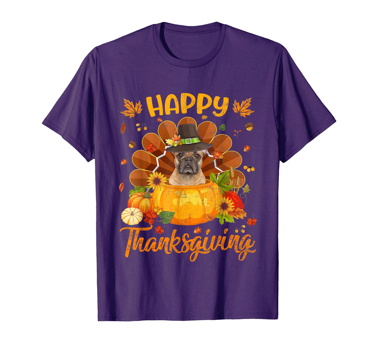 Happy Thanksgiving French Bulldog Dog Turkey Pumpkin T-Shirt