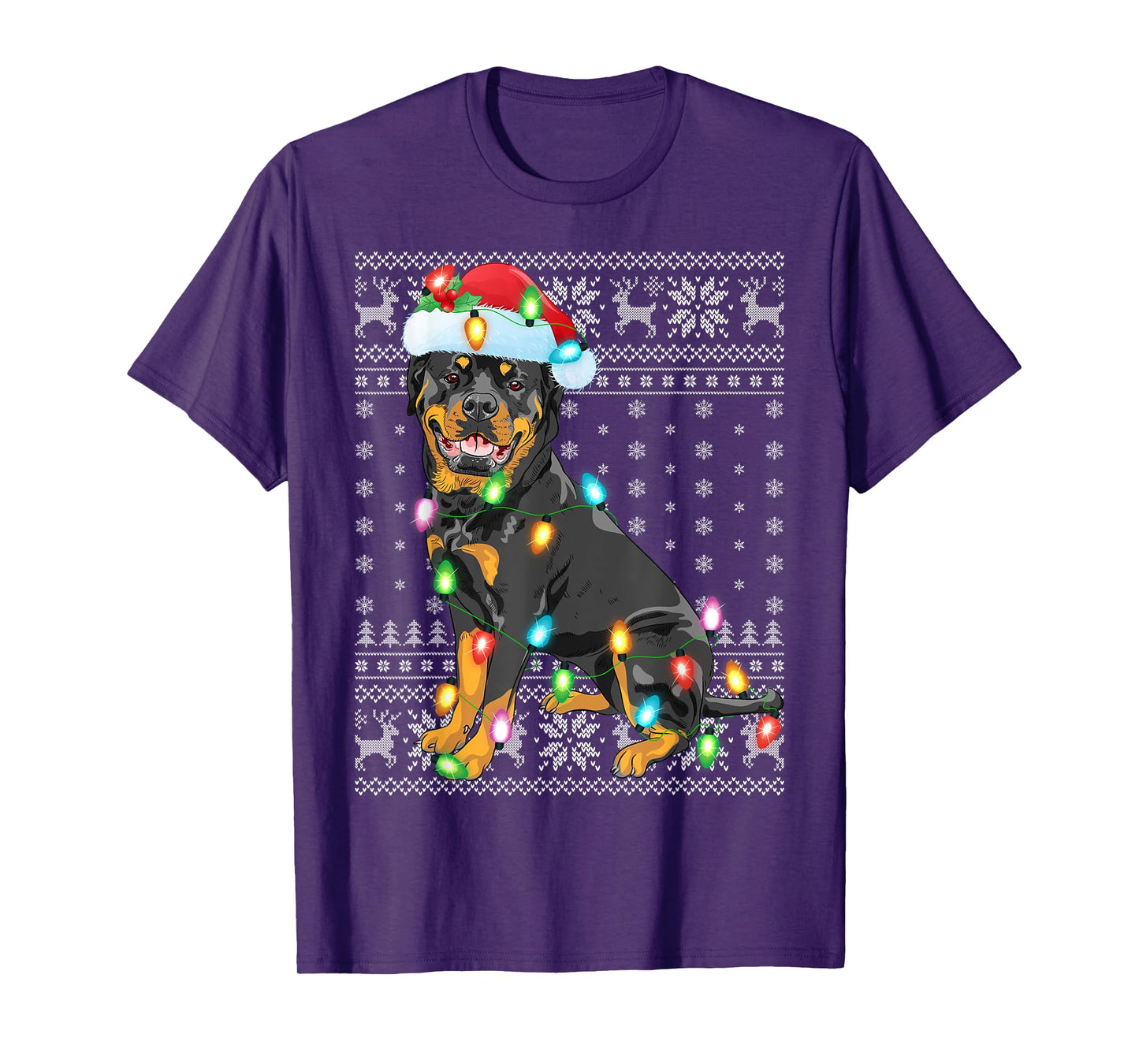 Ugly Sweater Xmas Lights Santa Hat Rottweiler Dog Christmas T-Shirt