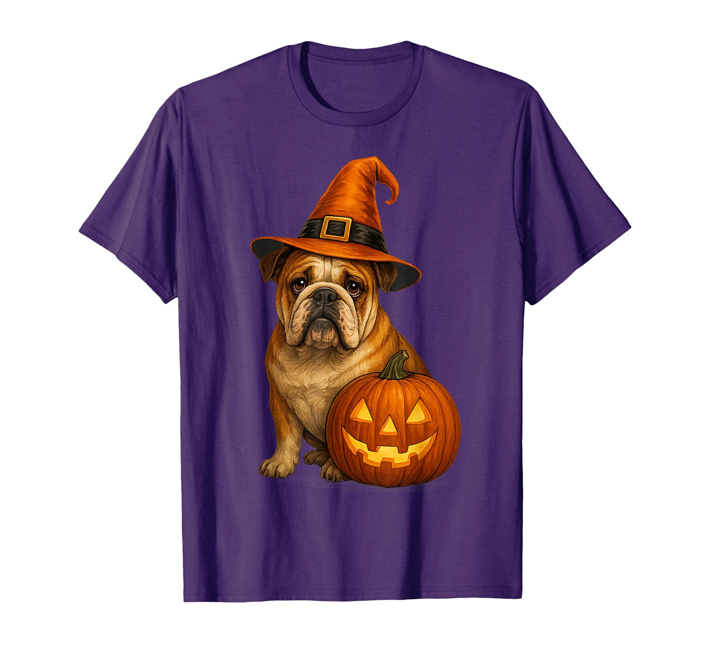 Bulldog Halloween Dog Witch Pumpkin Design Thanksgiving T-Shirt