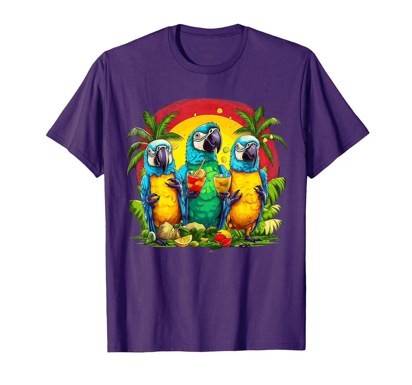 Parrots Drinking Margarita Hawaiian On Summer Vacation Birds T-Shirt for Men Women