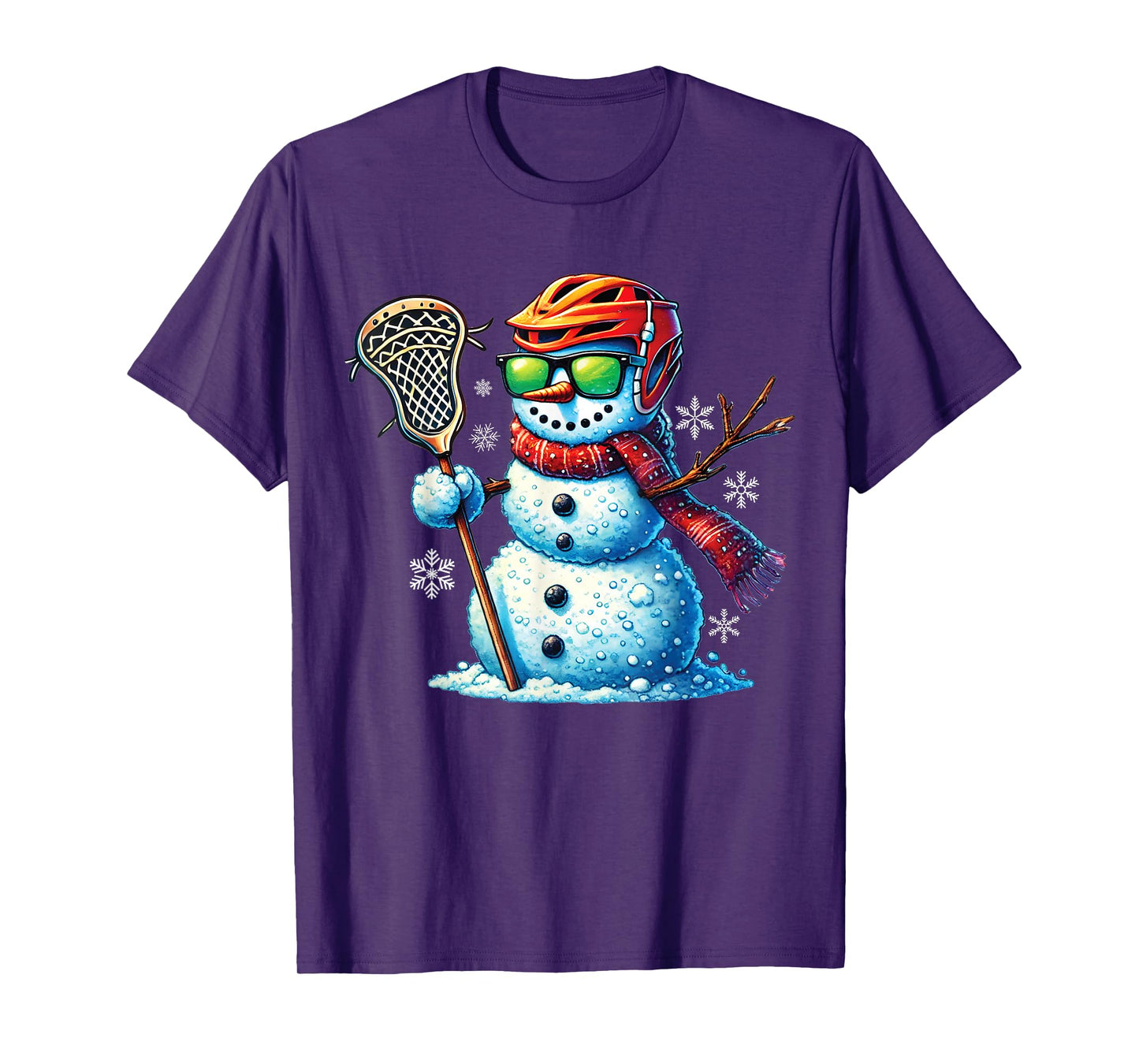 Snowman Playing Lacrosse Funny Lacrosse Player Christmas T-Shirt