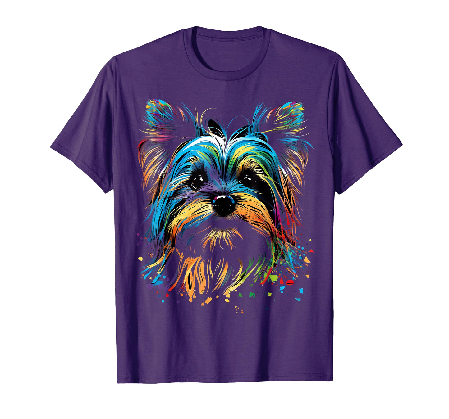 Colorful Yorkie Yorkshire Terrier Dog Face Painting Black T-Shirt for Men Women Kids