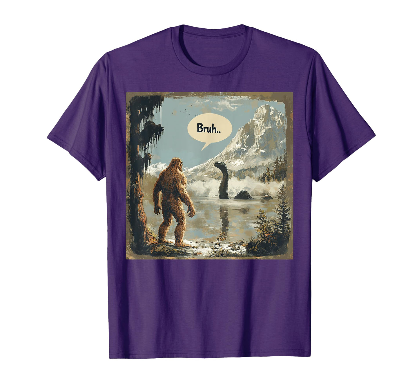 Funny Bigfoot Sasquatch Loch Ness Monster Introvert Bruh T-Shirt