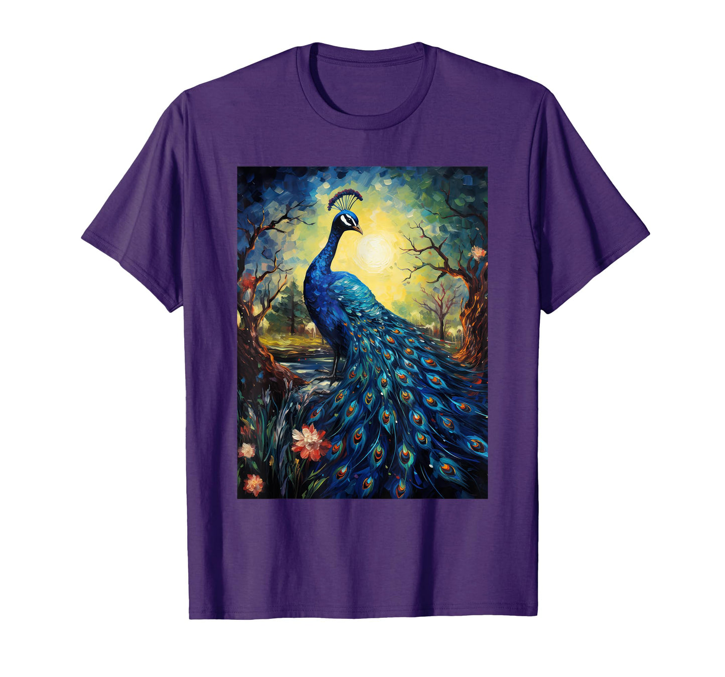 Peacock Starry Night Van Gogh Style Graphic T-Shirt