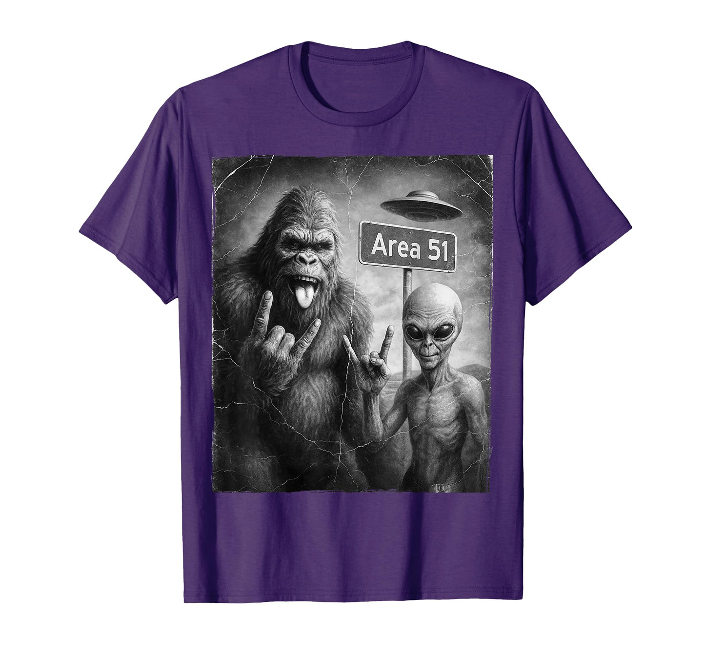 UFO & Rock On Area 51, Bigfoot and Alien Vintage Sasquatch T-Shirt