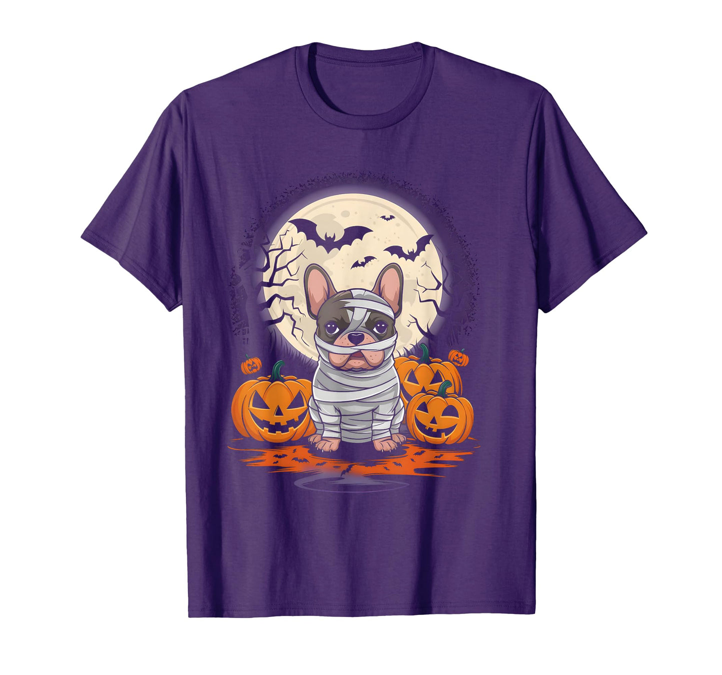 Spooky French Bulldog Mummy Full Moon - Halloween Dog T-Shirt