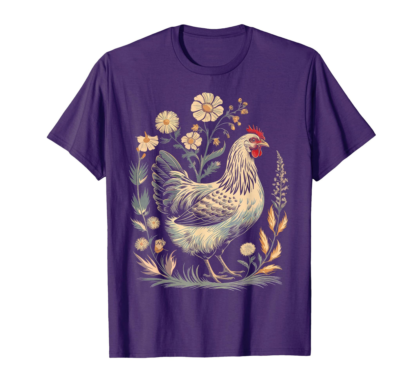 Chicken Floral Art Graphic Women Farm Chicken Lover Colorful T-Shirt