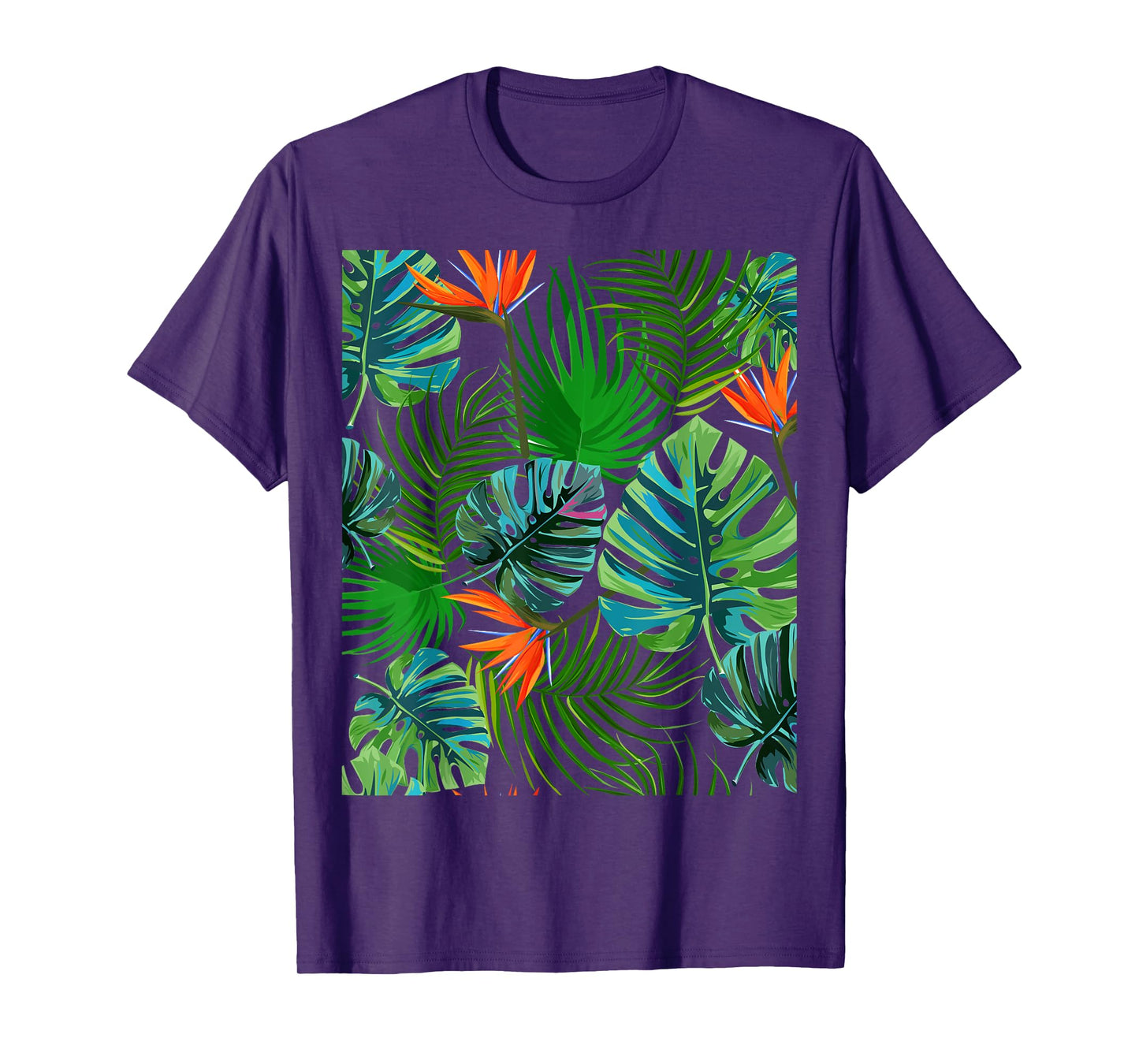 Birds of Paradise Tropical Floral Pattern Printed T-Shirt