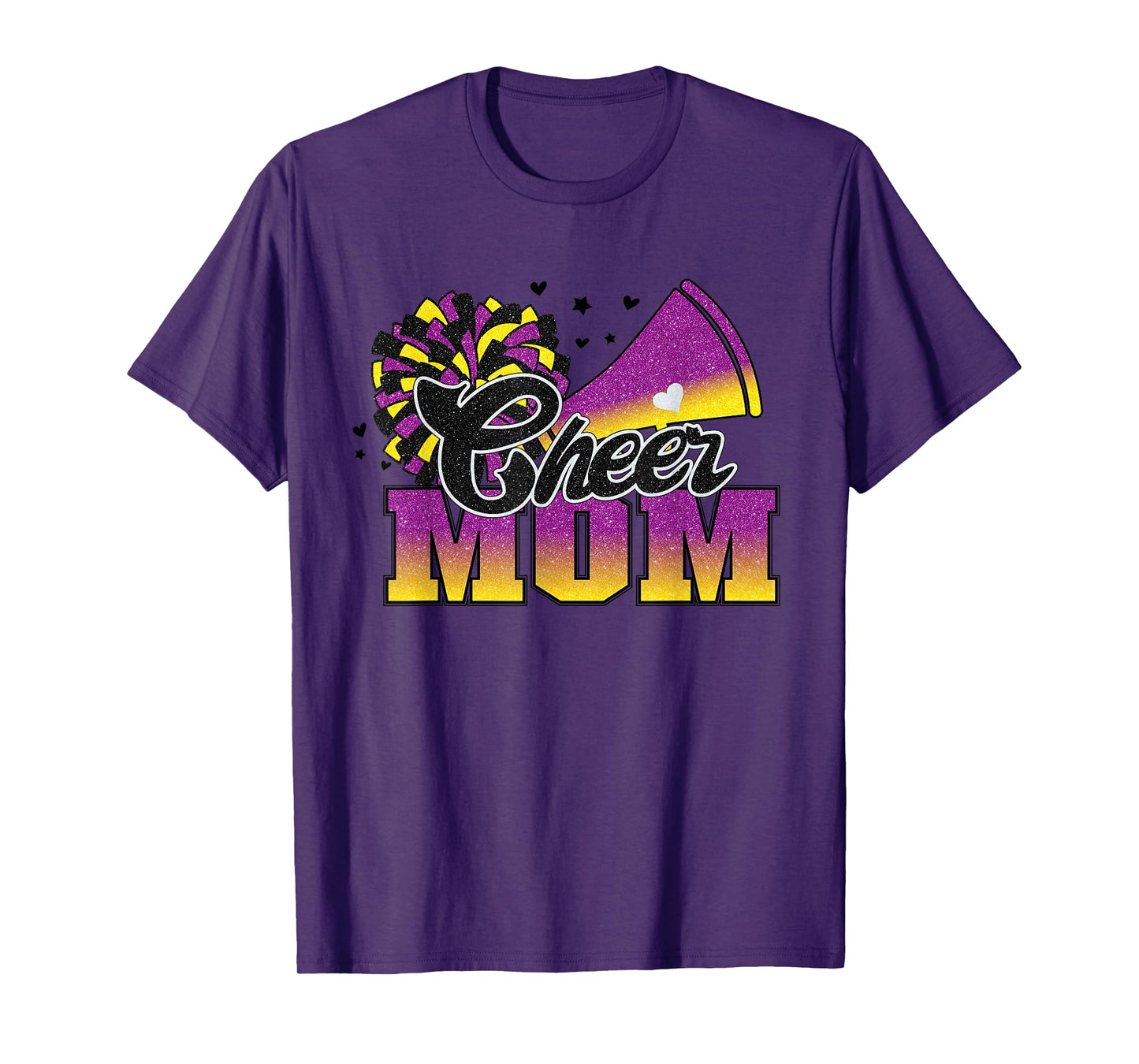 Football Cheer Mom Purple Yellow Black Pom Leopard T-Shirt