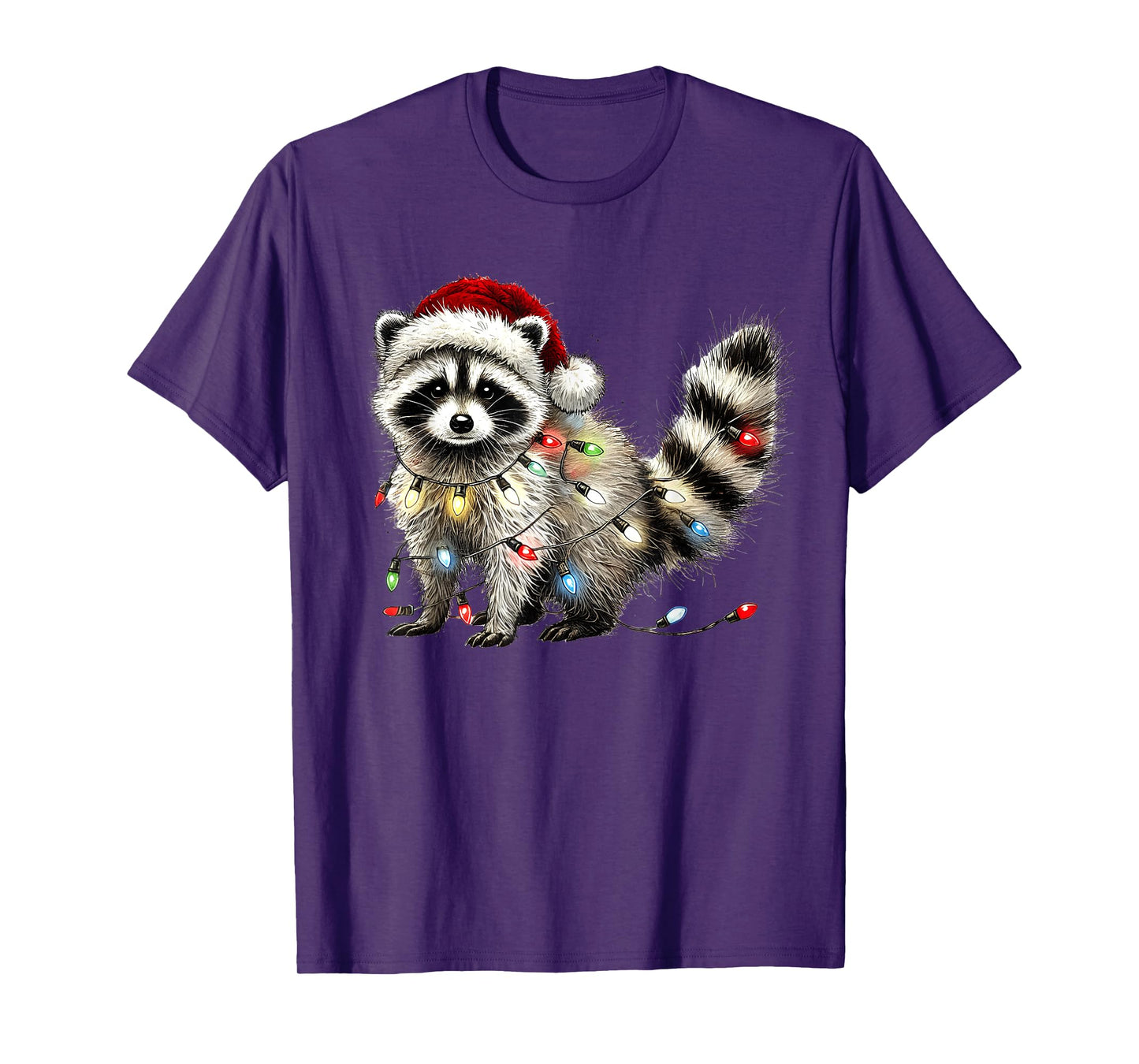Santa Raccoon Christmas Lights Trash Panda Xmas Holiday T-Shirt