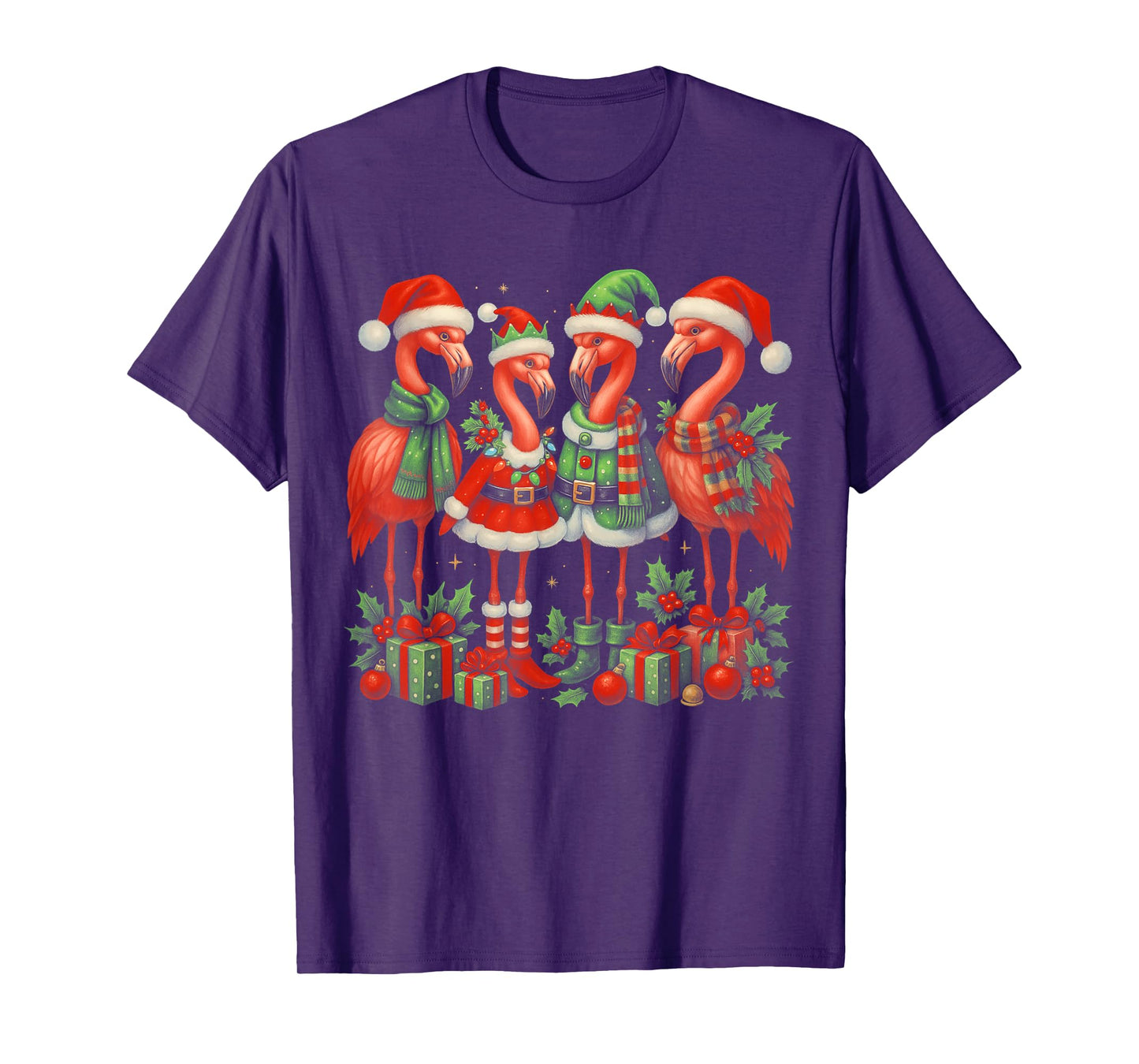 HUGvyn Pink Flamingo Santa Christmas Womens Flamingo Lover T-Shirt