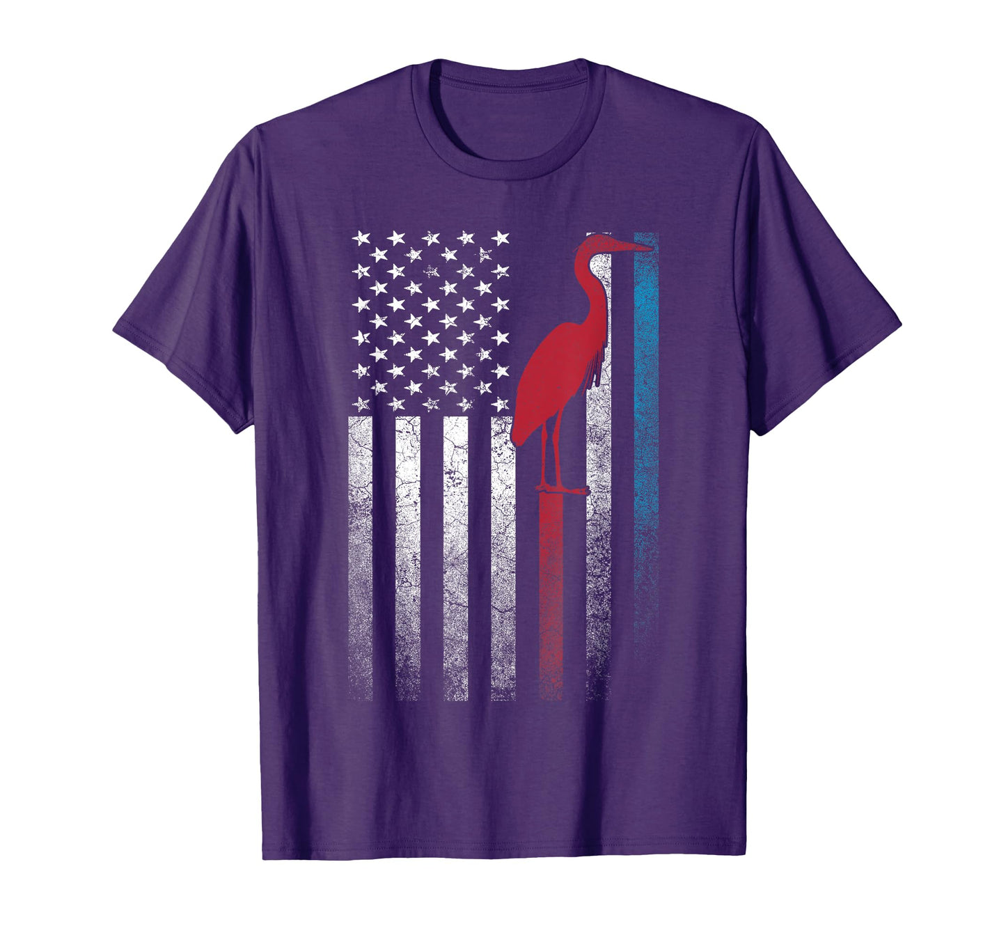 Heron Bird 4th of July American Flag America Patriotic T-Shirt