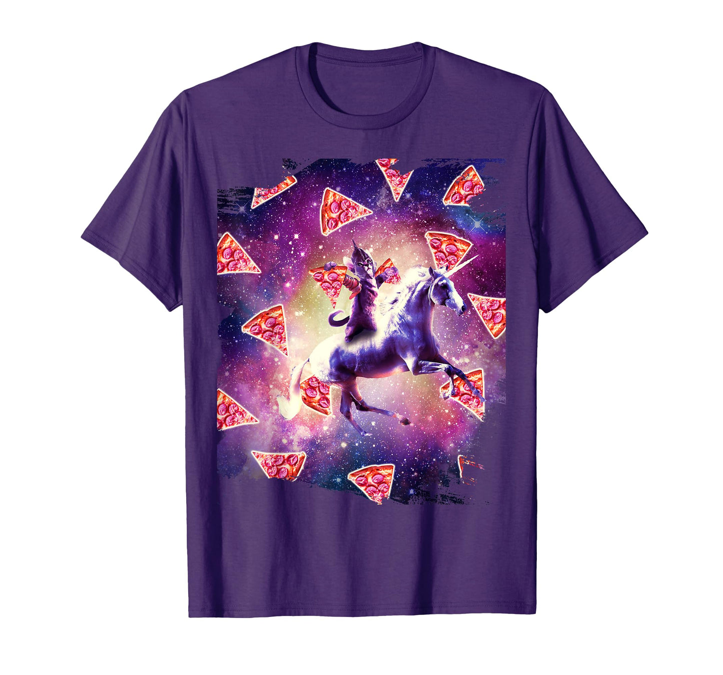 Warrior Space Cat On Unicorn - Pizza Men Women Kids T-Shirt