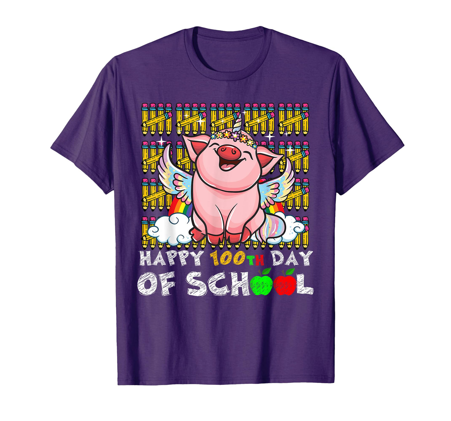 Happy 100th Day Of School Pig Funny Teacher Student Kids T-Shirt
