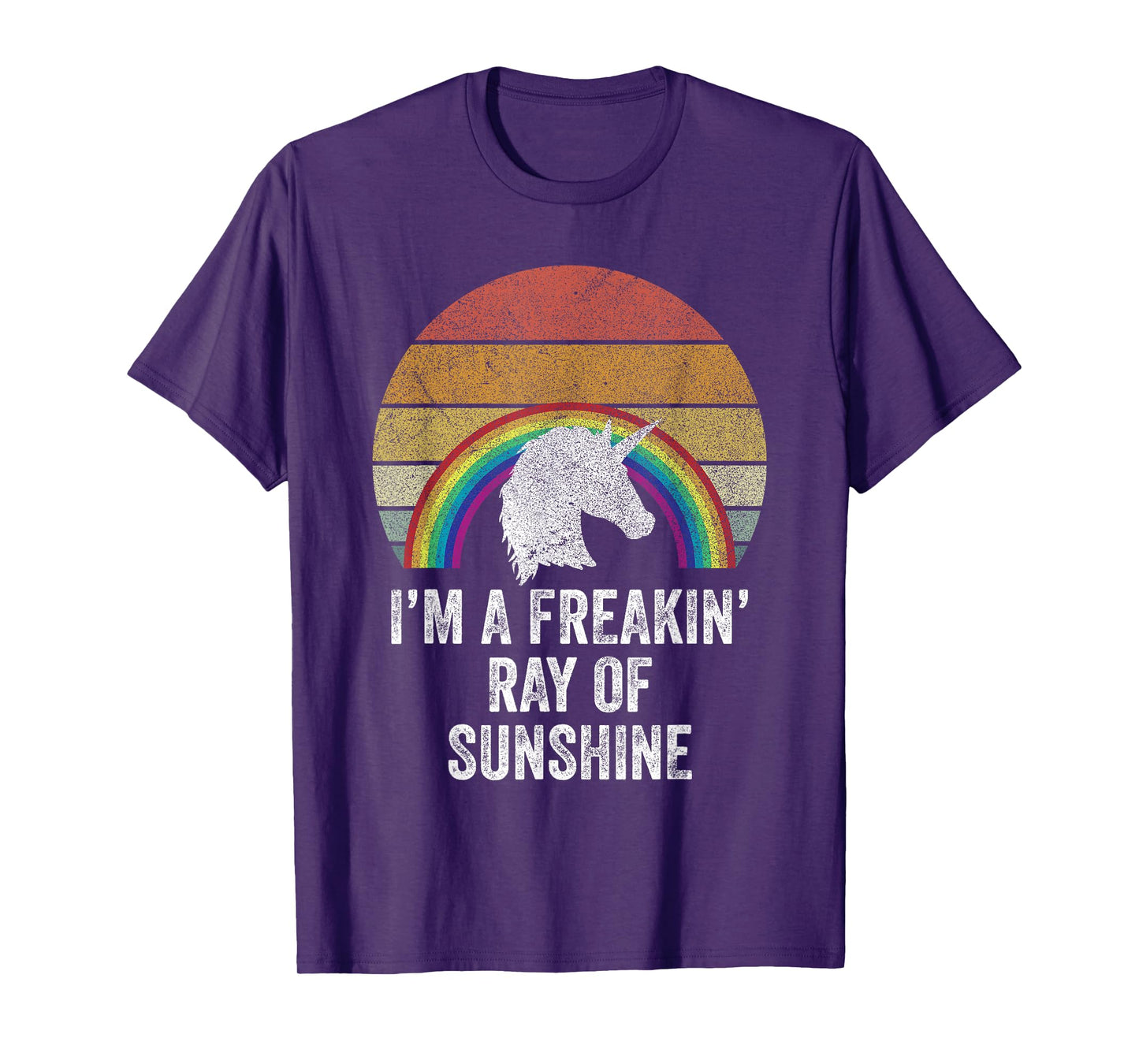 Retro I'm A Freakin' Ray Of Sunshine Funny Rainbow Unicorn T-Shirt for Men Women Girls Kids