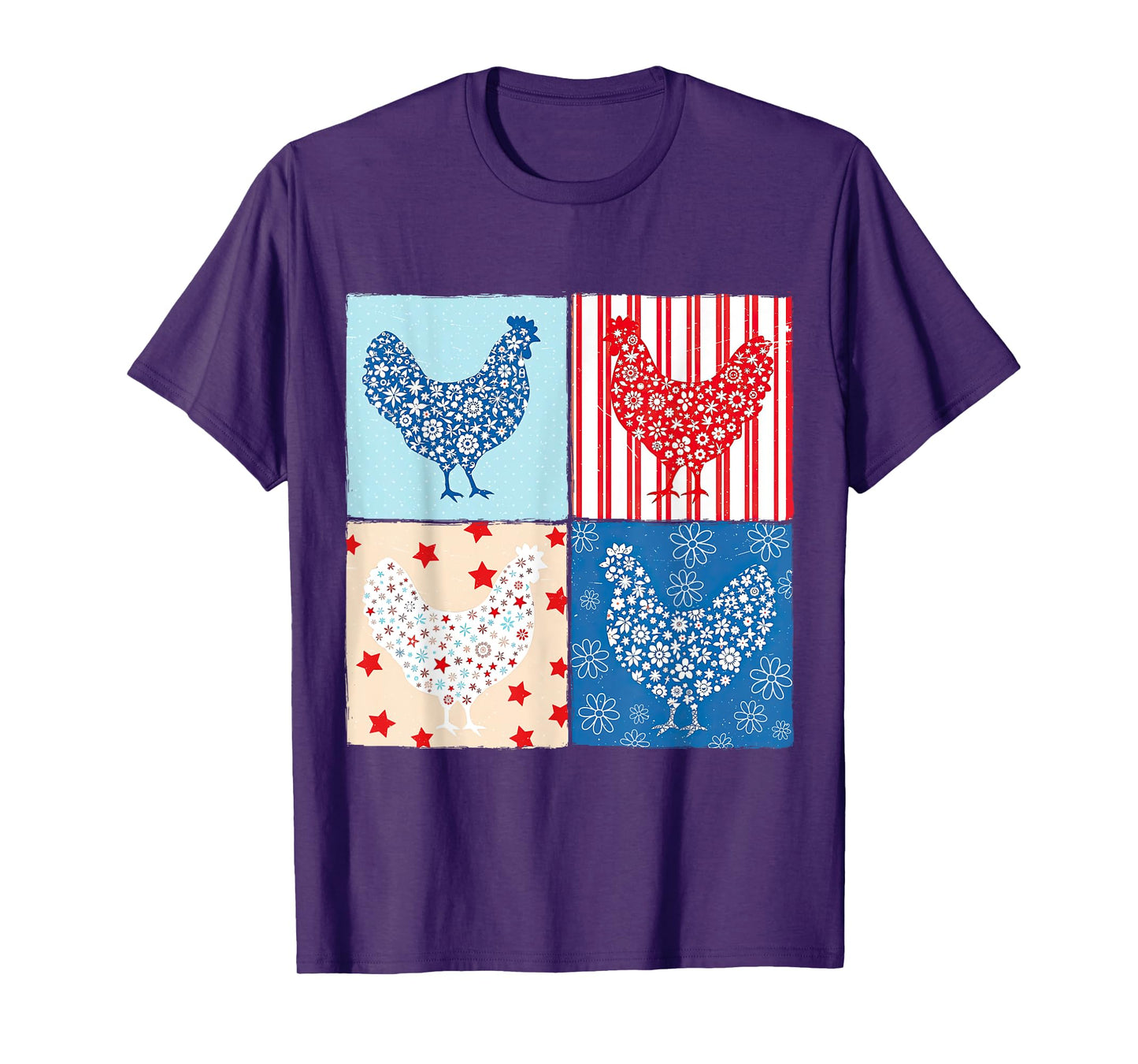 Patriotic Floral Chicken 4th of July Farm Girls USA Farmer T-Shirt