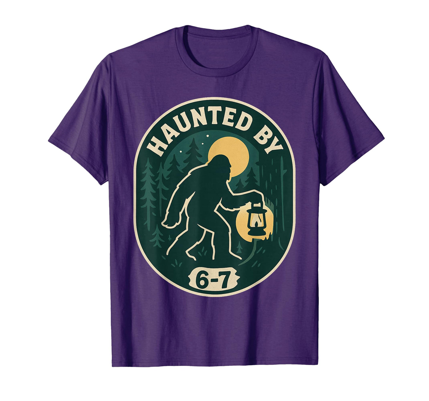 Haunted by 6-7 Bigfoot Lantern Halloween Badge T-Shirt
