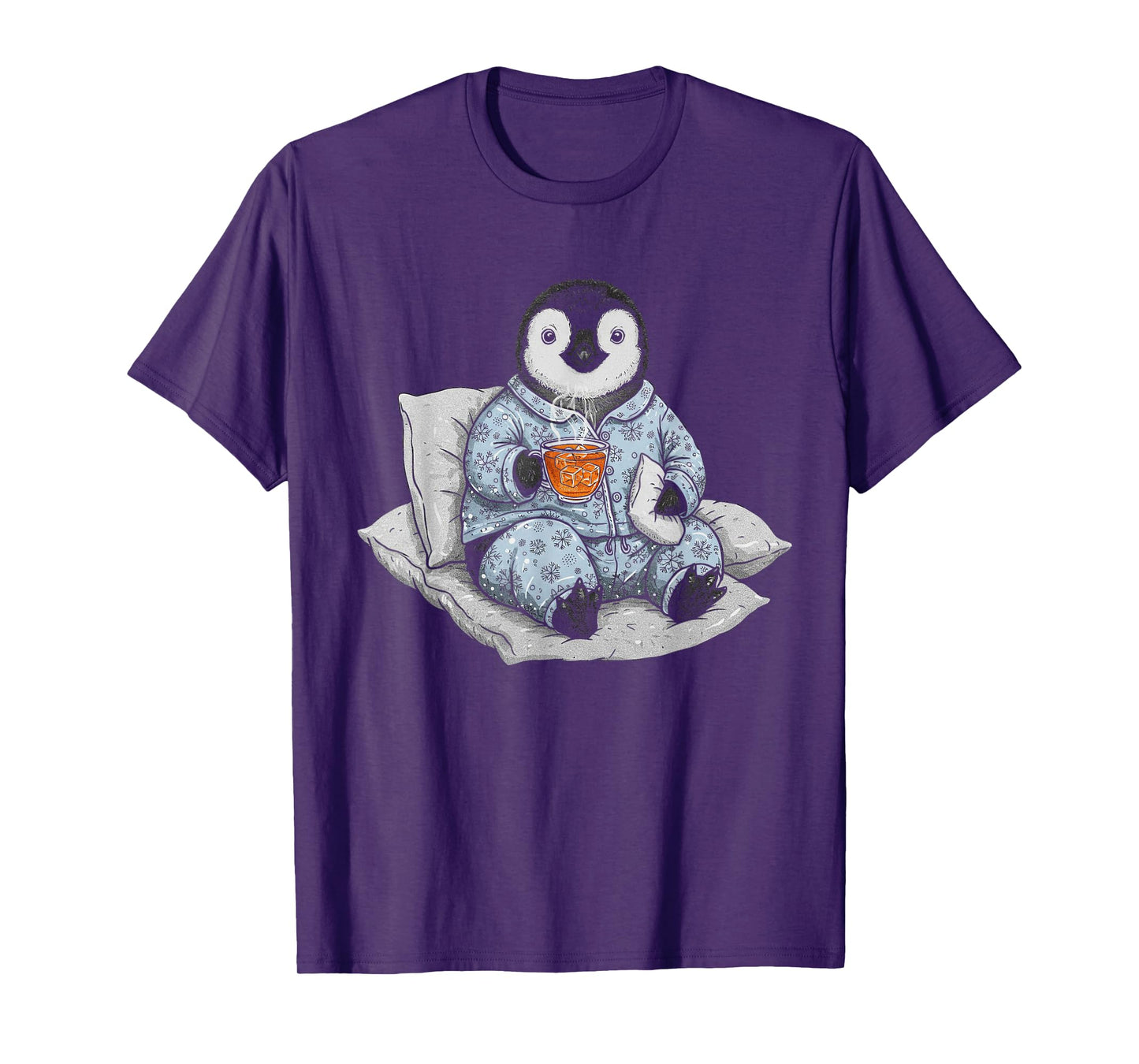 Funny Sleepy Penguin And Tea Lover Humor Pajama Sleepwear T-Shirt