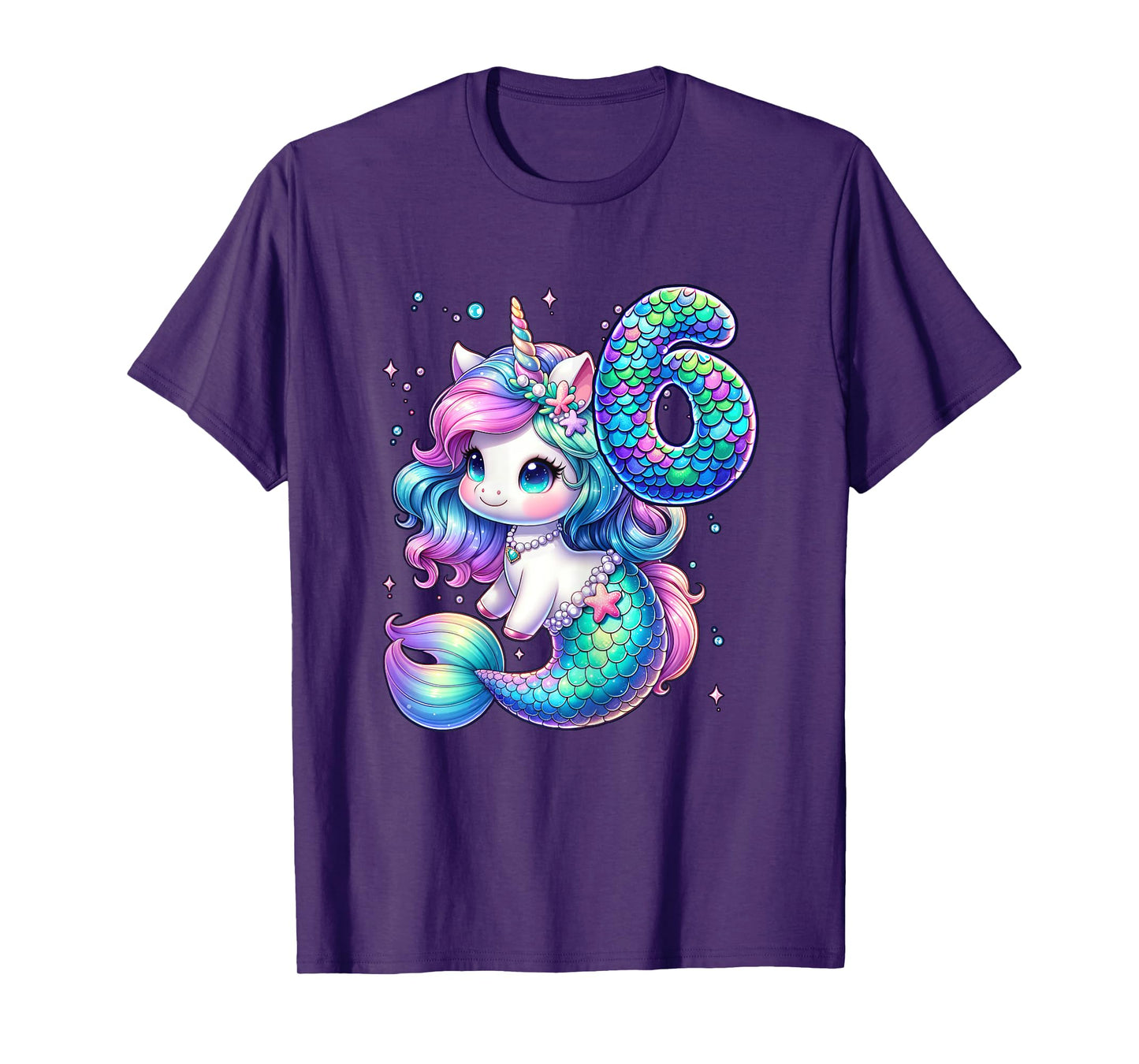 Unicorn Mermaid 6th Birthday 6 Year Old Party Girls Outfit T-Shirt
