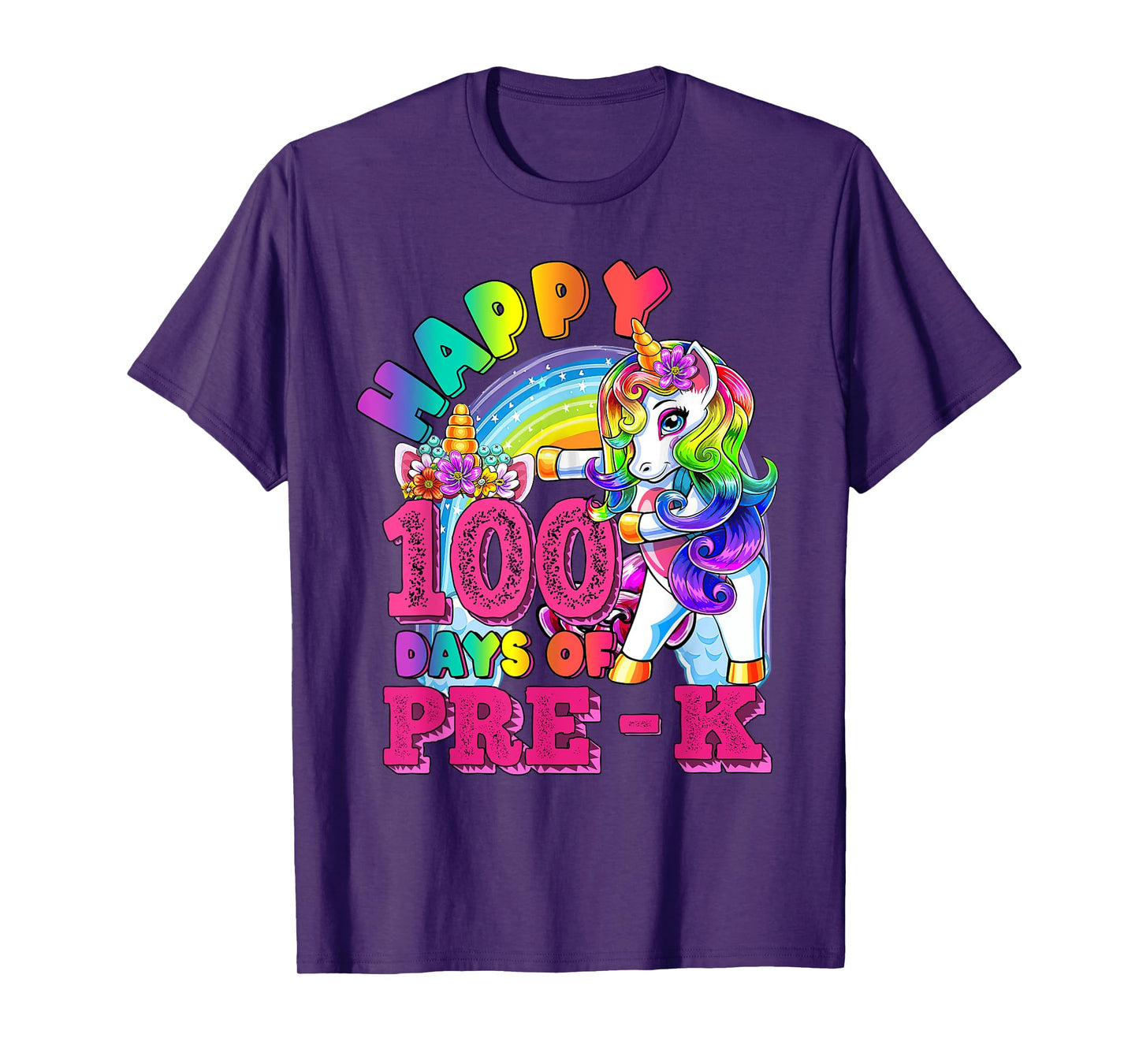 Dabbing Unicorn 100th Day Of School Pre-K Kid Girls Teacher T-Shirt
