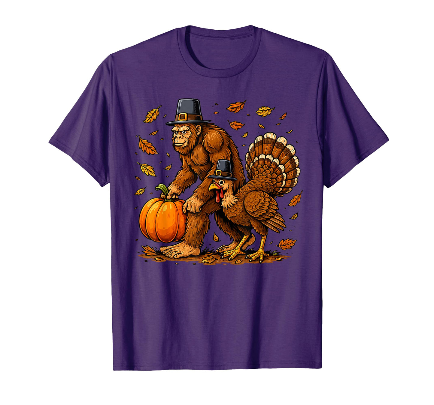 Bigfoot Pilgrim Turkey Pumpkin Thanksgiving Sasquatch T-Shirt