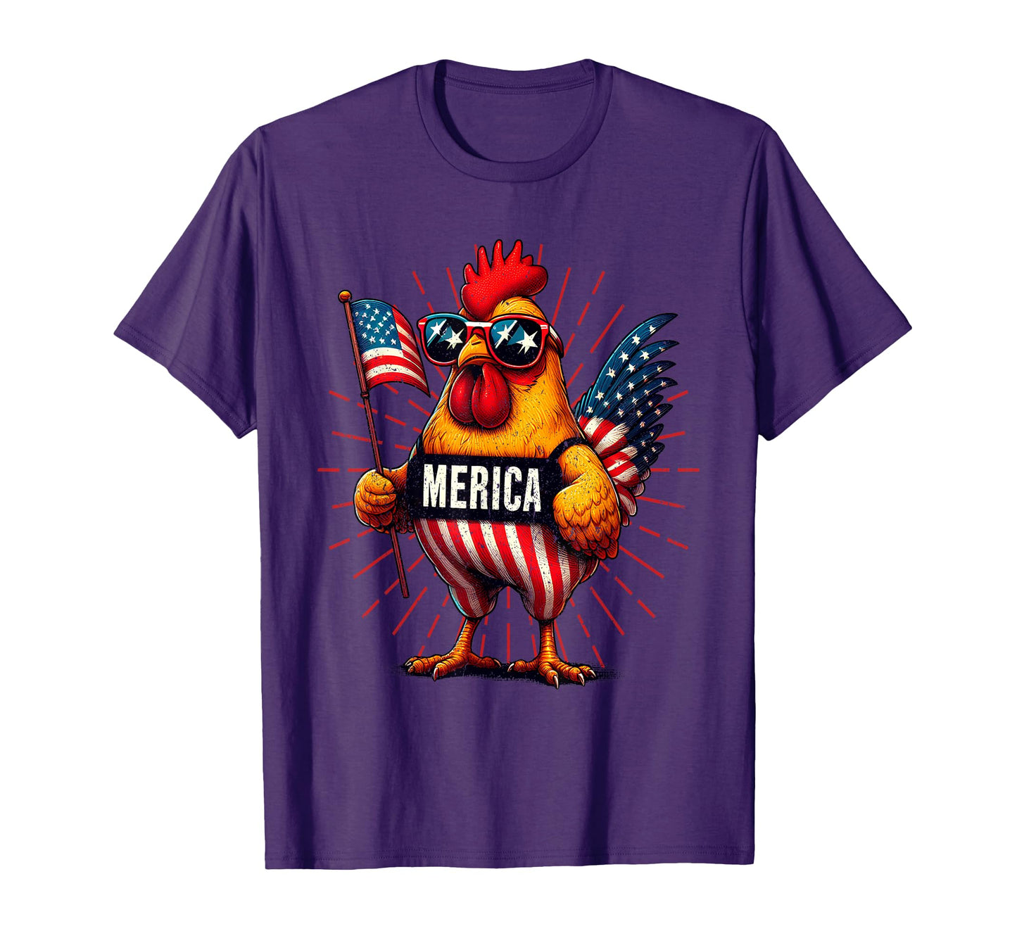 Merica Chicken Rooster 4th of July Patriotic American Flag T-Shirt