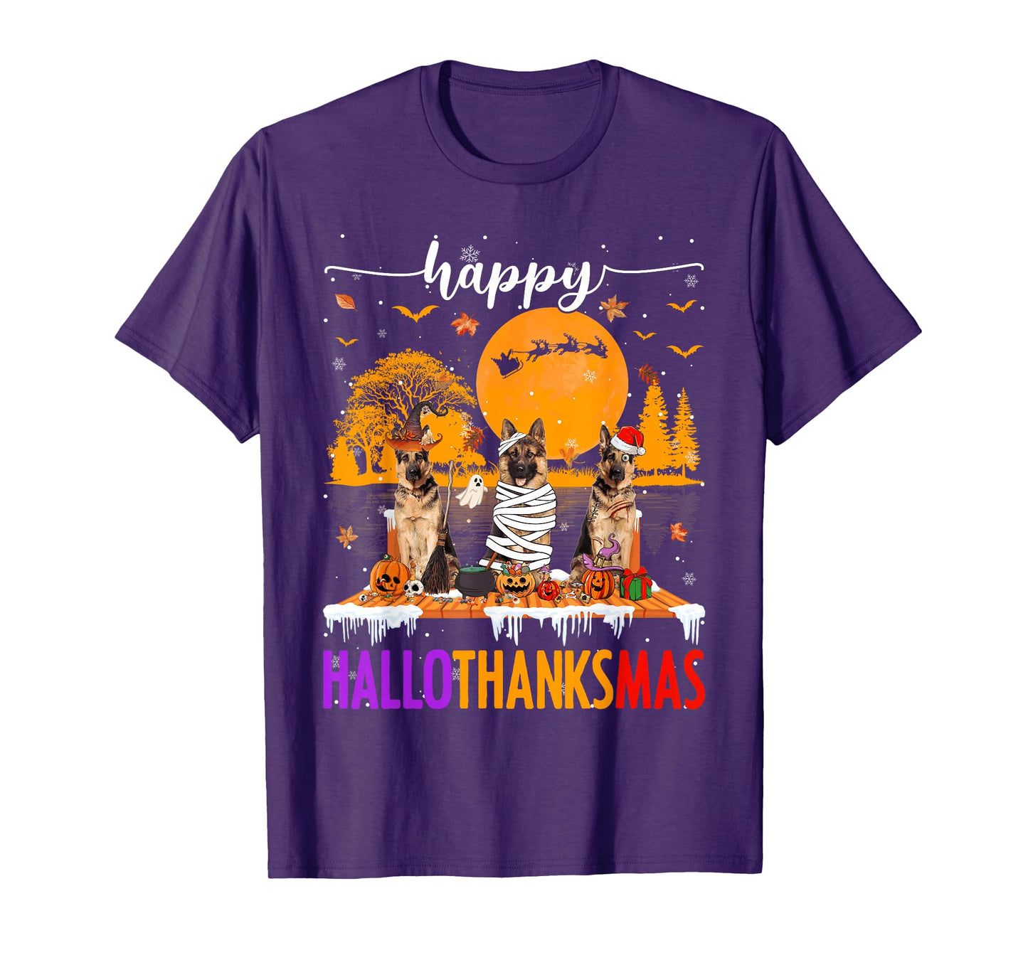 Happy Hallothanksmas Halloween Xmas German Shepherd Dogs T-Shirt