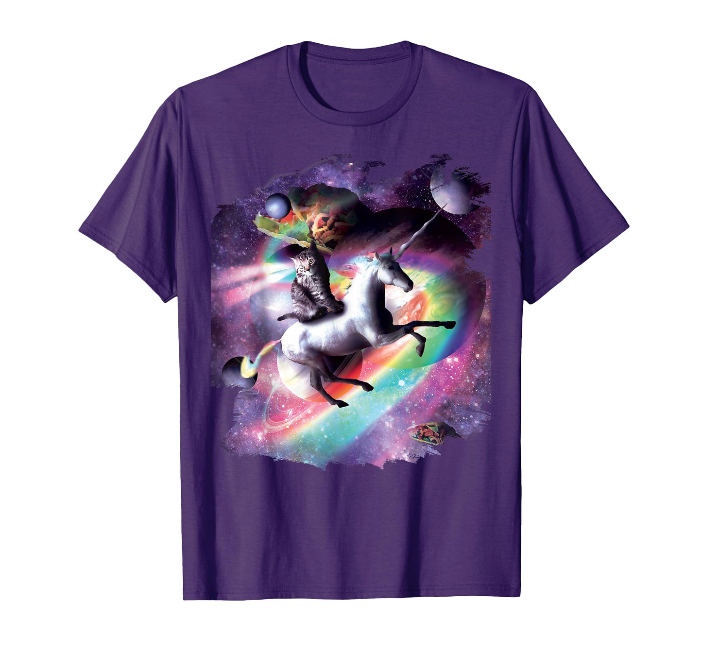 Cat Riding Unicorn In Space T-Shirt for Men Women Kids
