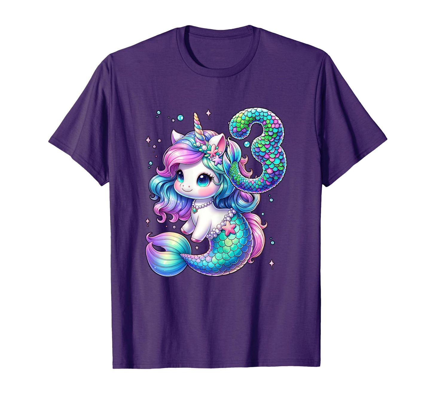 Unicorn Mermaid 3rd Birthday 3 Year Old Party Girls Outfit T-Shirt