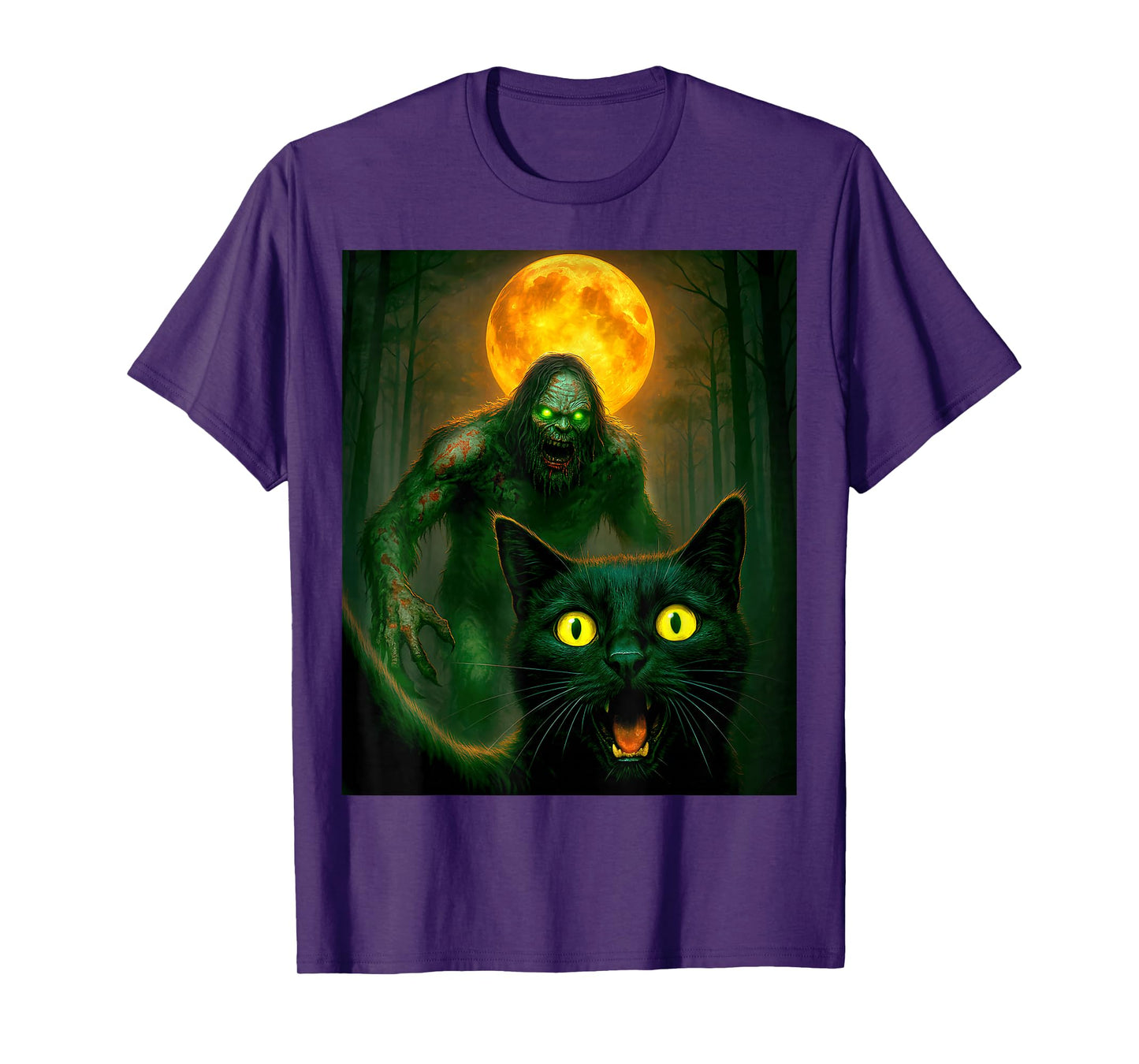 Scared Cat Selfie with Zombie Bigfoot Sasquatch Halloween T-Shirt
