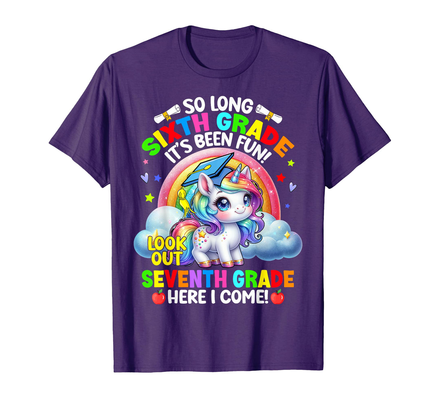 6th Grade Graduation 2025 Unicorn Girl 7th Grade Here I Come T-Shirt