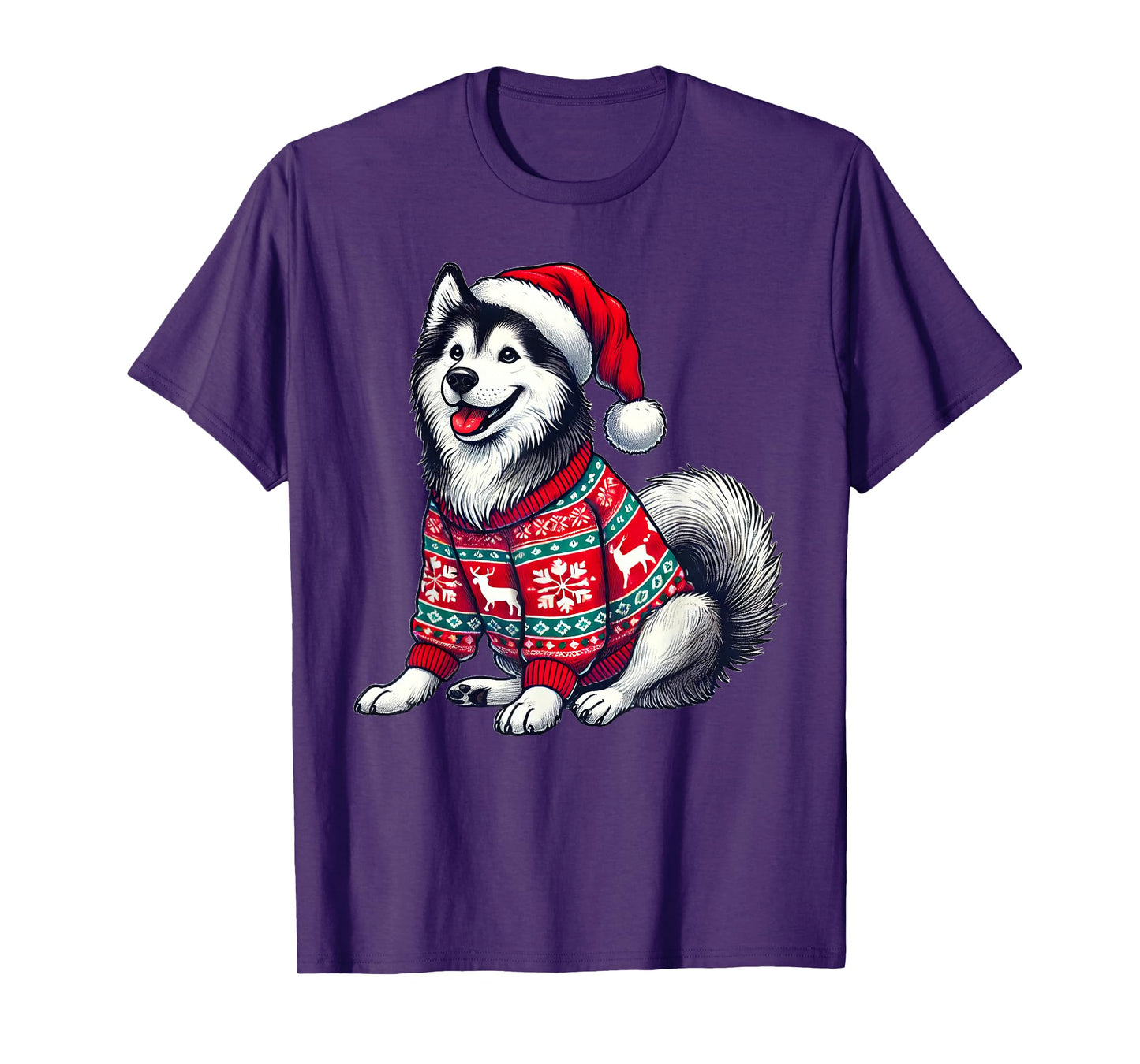 Siberian Husky Dog Ugly Sweater Santa Hat Christmas T-Shirt