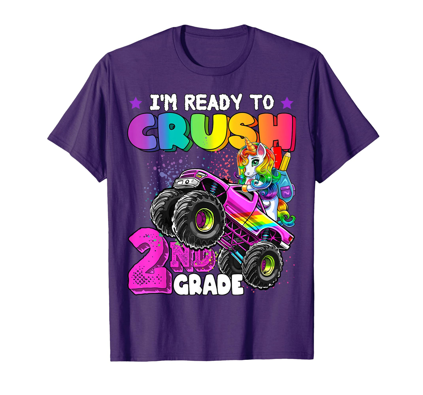 2nd Grade Unicorn Monster Truck Back to School Gift Girls T-Shirt