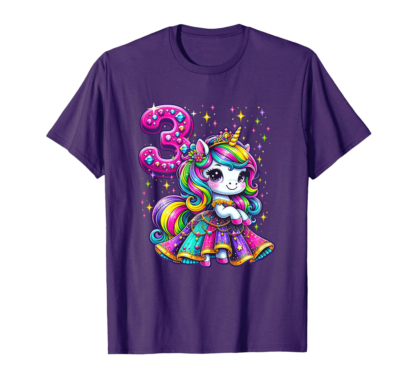 Unicorn Princess 3rd Birthday 3 Year Old Party Girls Outfit T-Shirt