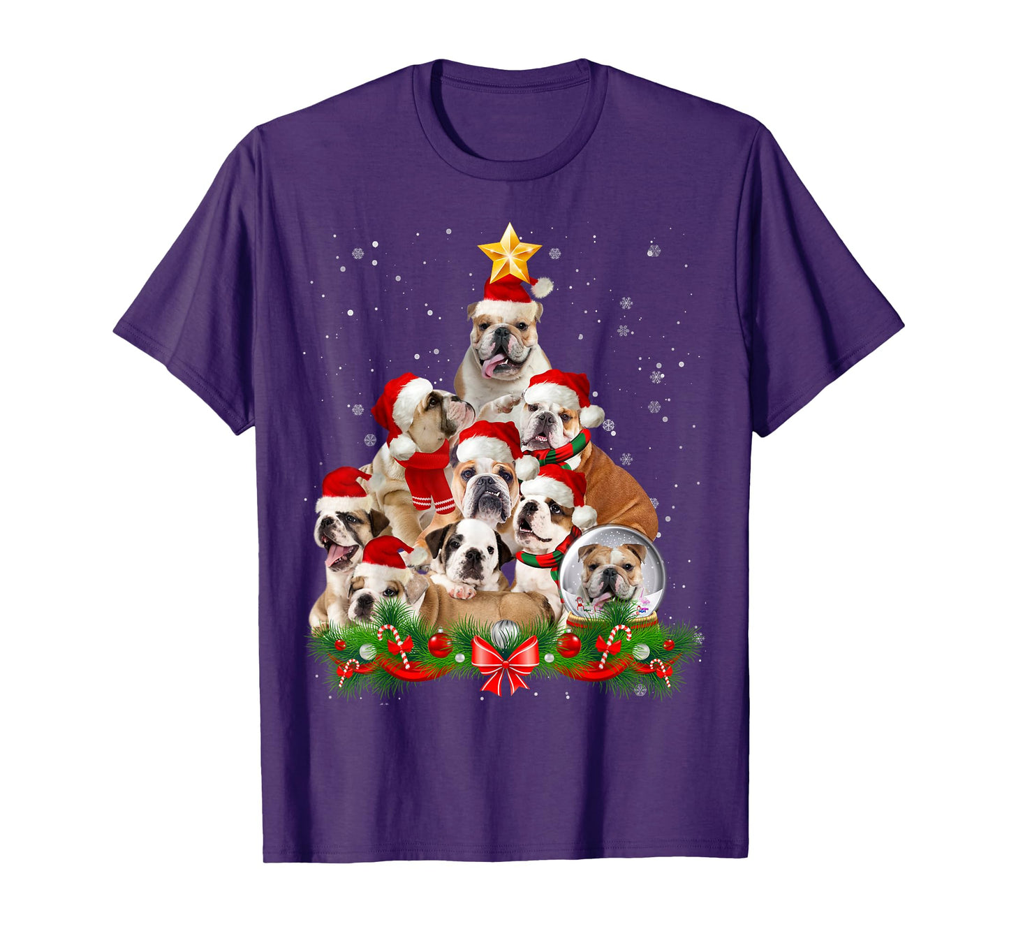 Funny Bulldog Dog Christmas Tree T-Shirt for Men Women