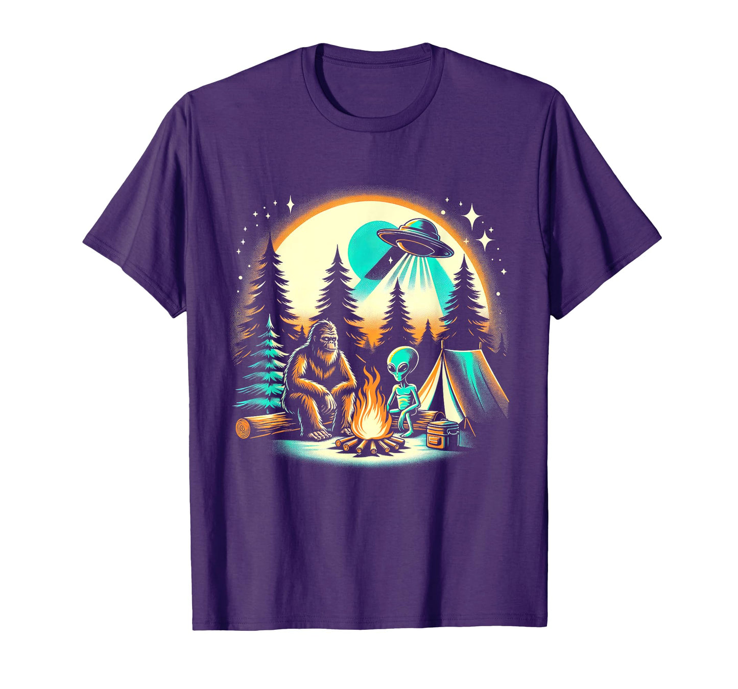 Funny Bigfoot & Alien UFO Camping Outdoor Adventures Hiking T-Shirt