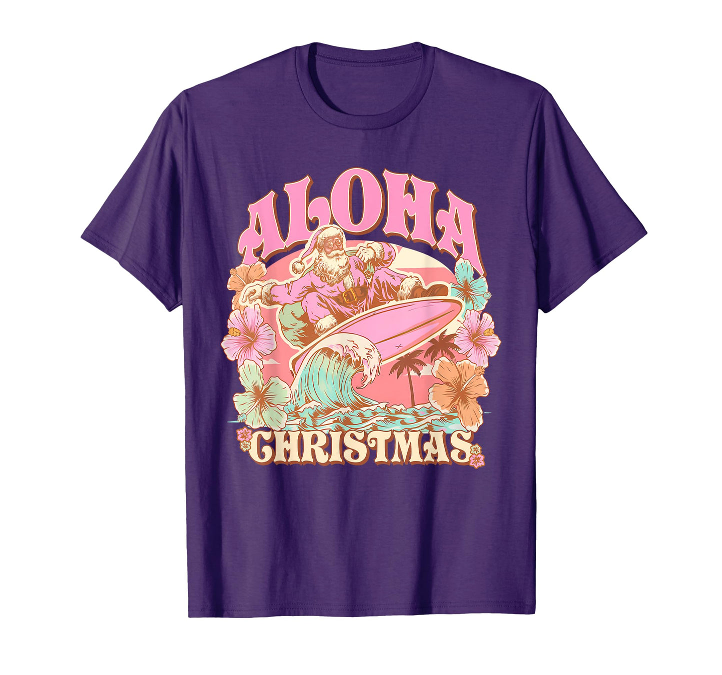Aloha Christmas Santa Claus Surfing Hawaiian Mele Kalikimaka T-Shirt