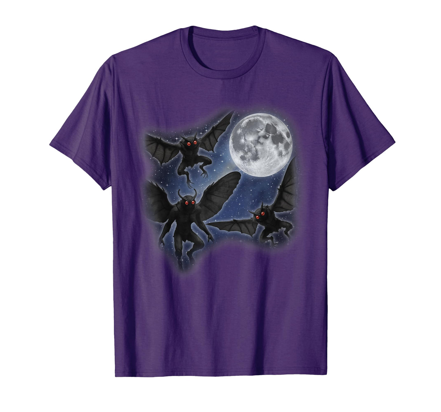 Three Mothman Moon 3 Howling At Moon Funny Weird Cursed T-Shirt