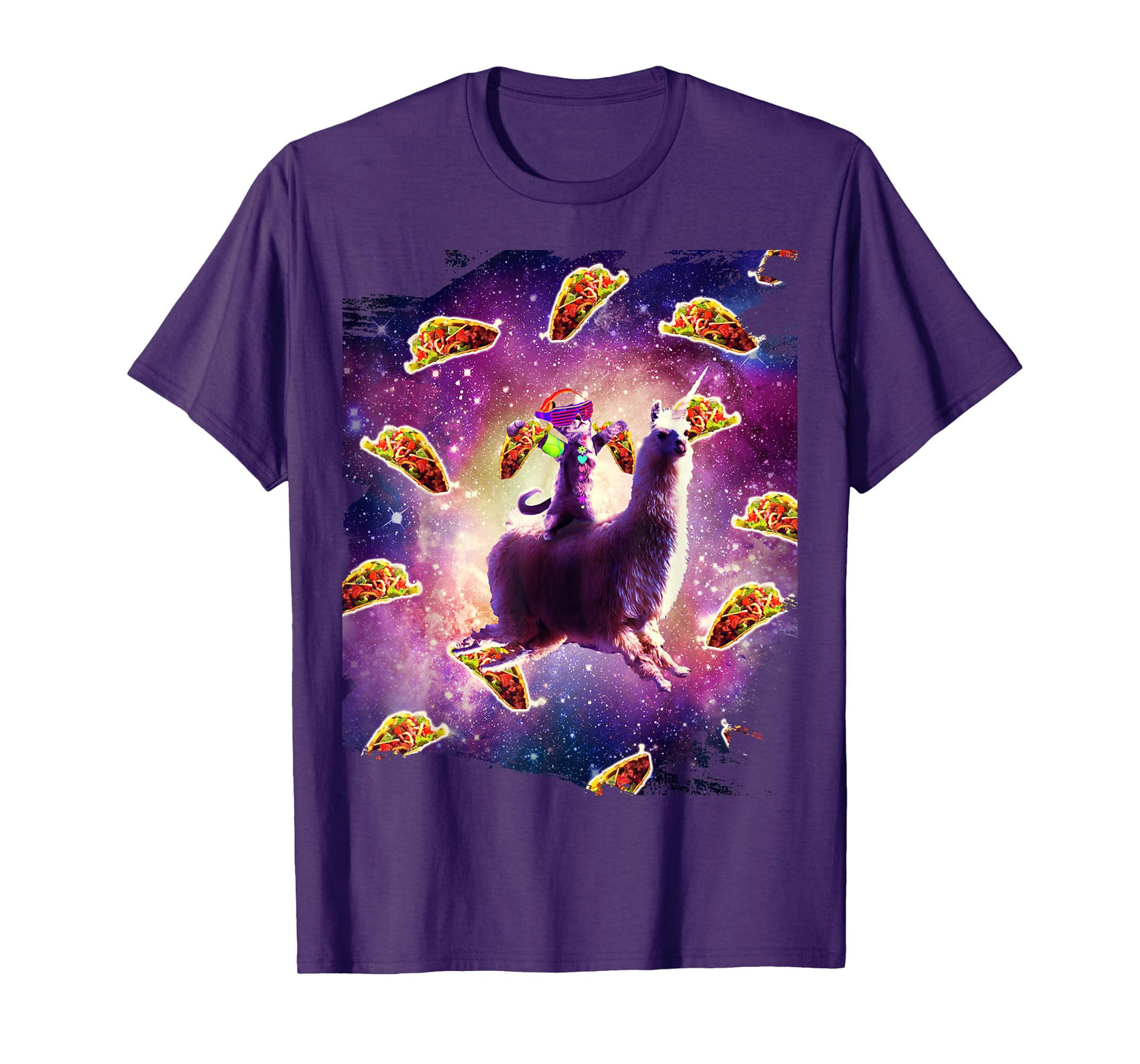 Rave Space Cat On Llama Unicorn - Taco T-Shirt