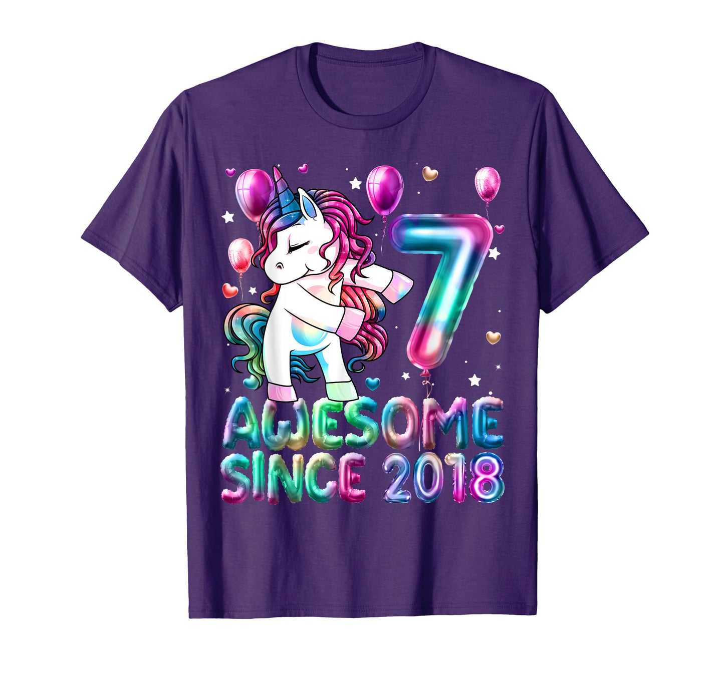 Flossing Unicorn 7 Year Old 7th Birthday Girl Unicorn Party T-Shirt