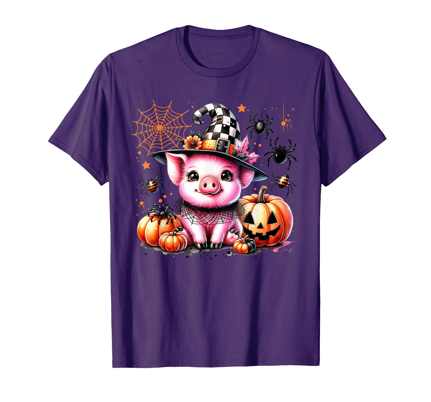Cute Pig with Hat Witchy Halloween Spooky Farm Animals Fall T-Shirt