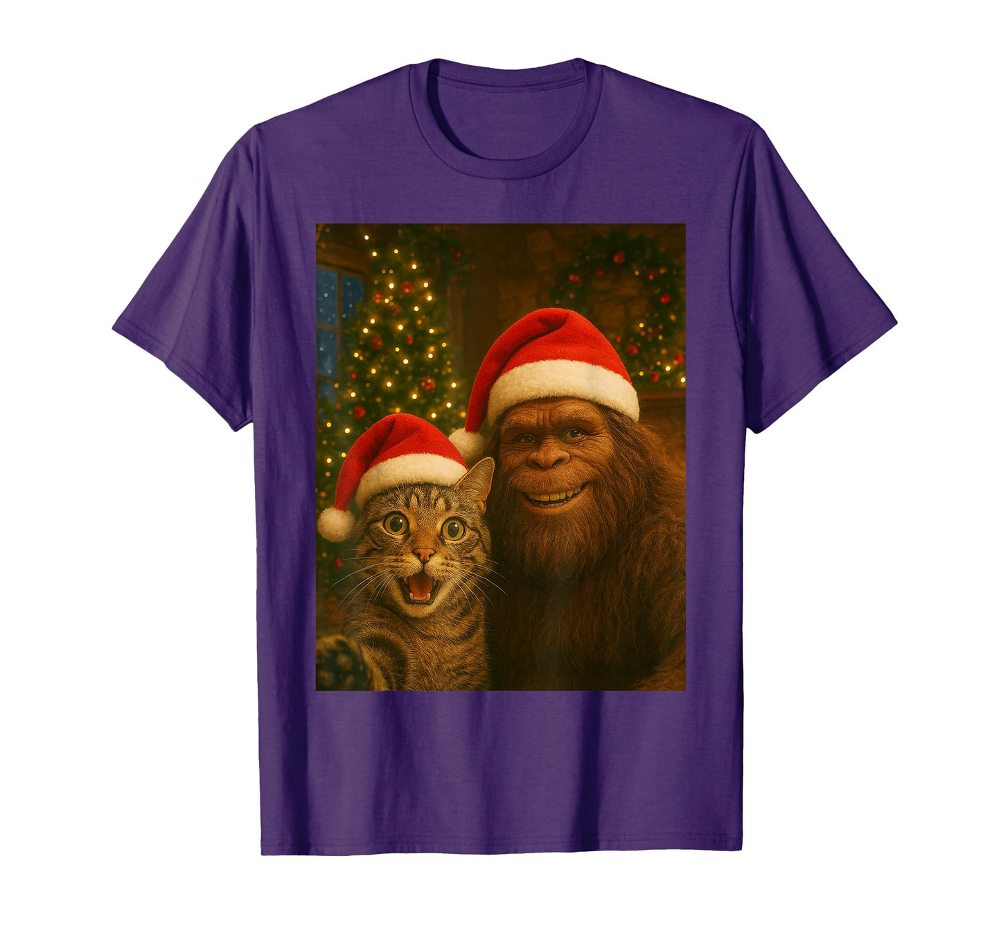 Funny Cat Selfie with Bigfoot Christmas Sasquatch T-Shirt