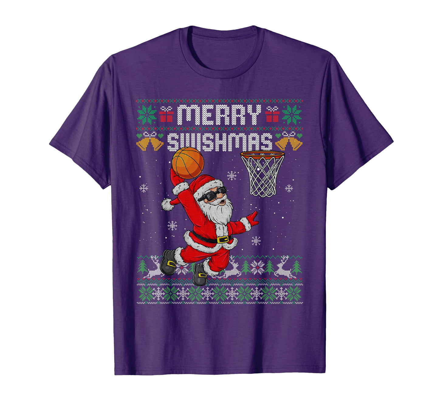Merry Swishmas Ugly Christmas Sweater Funny Basketball Santa T-Shirt