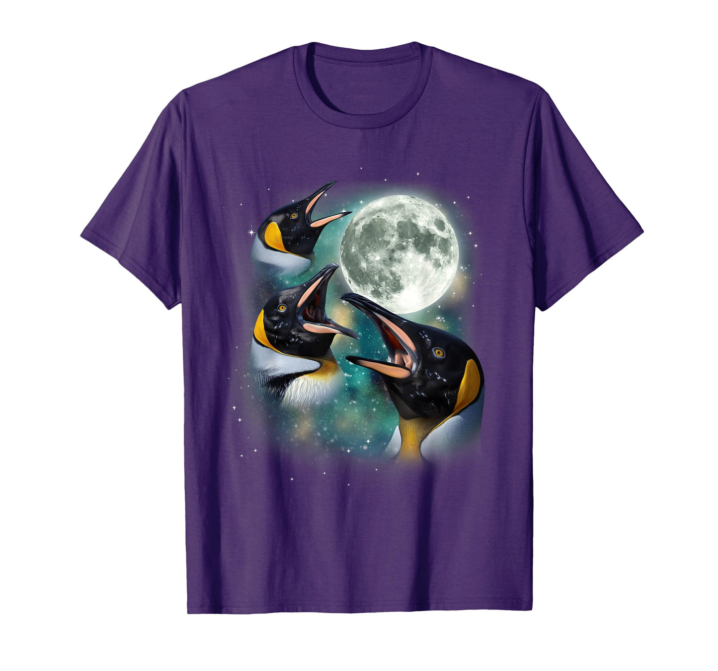 Three Penguin Moon | 3 Funny Antarctic Birds Howling Parody T-Shirt