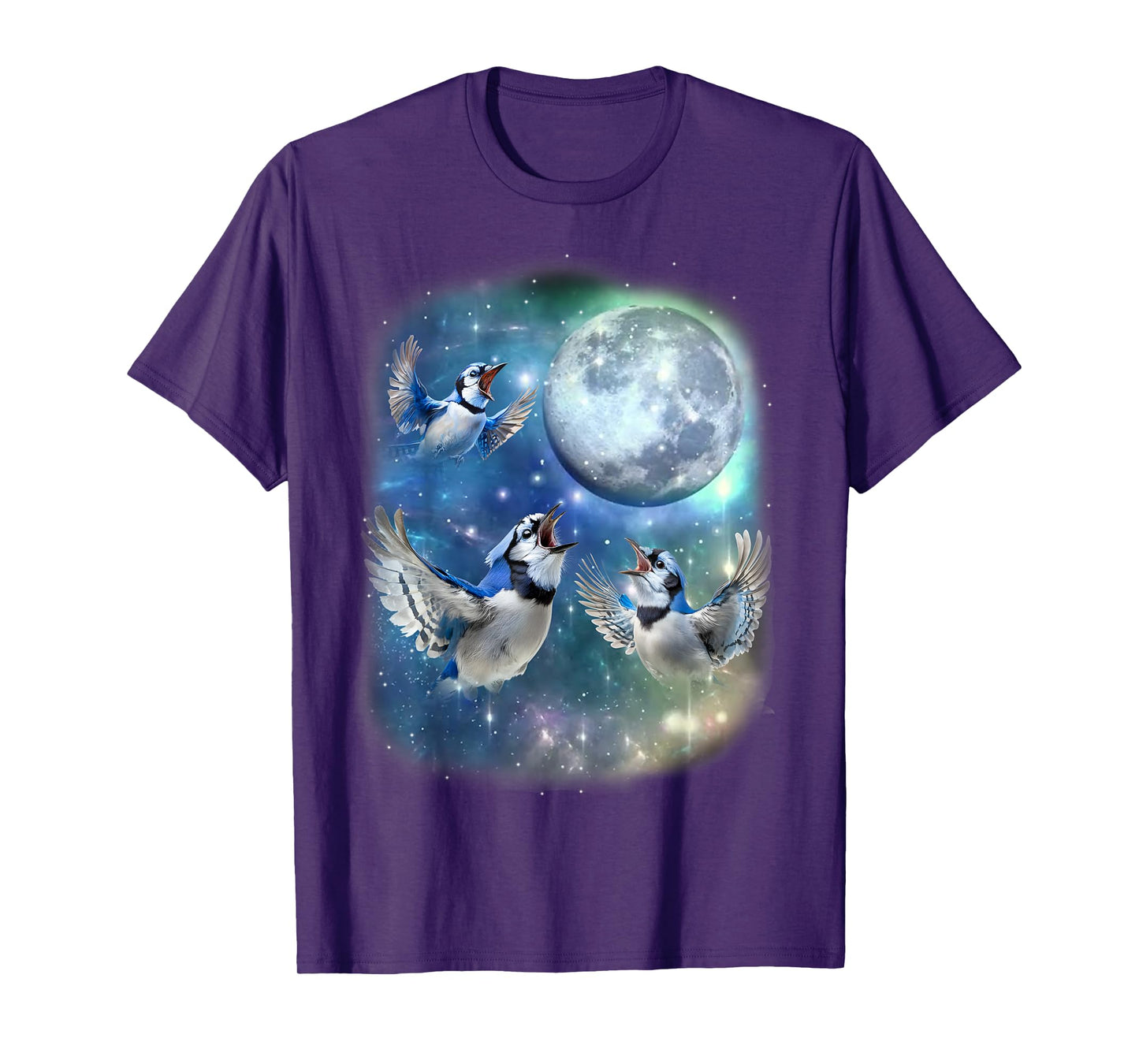 Three Blue Jay With The Moon Avian Birdwatching Birds Lover T-Shirt
