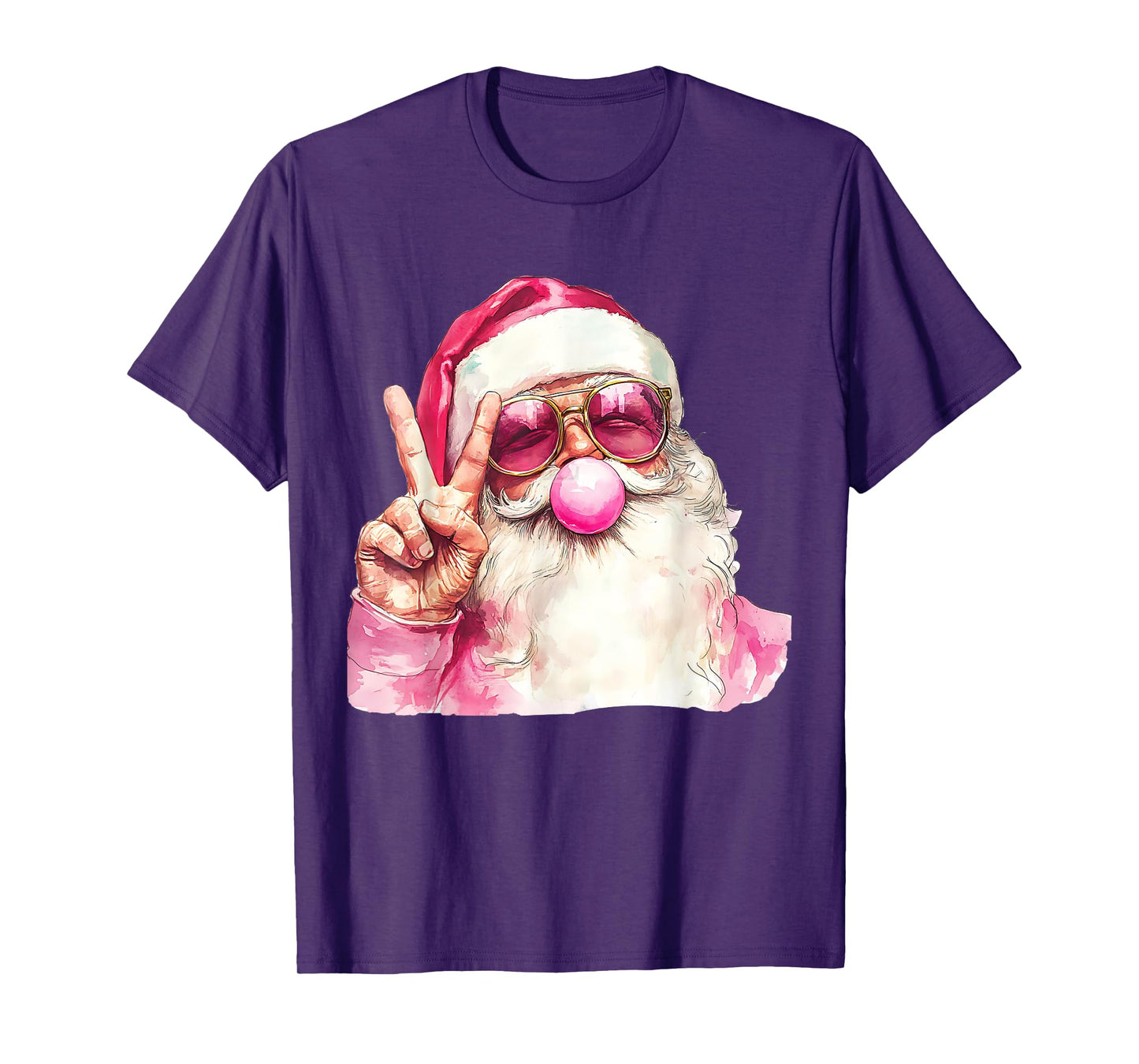 Cute Santa Christmas Blowing Bubble Gum With Pink Sunglasses T-Shirt