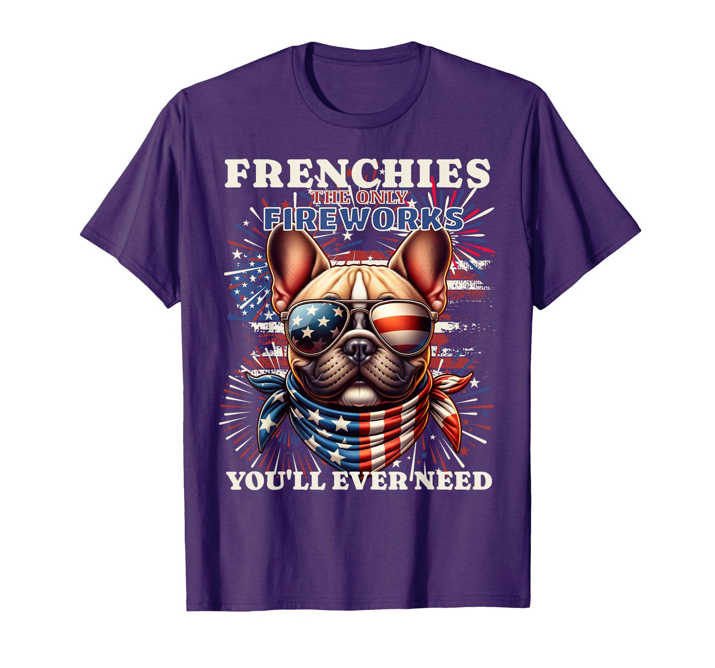 Frenchie Bulldog Patriotic 4th of July Fireworks USA Flag T-Shirt